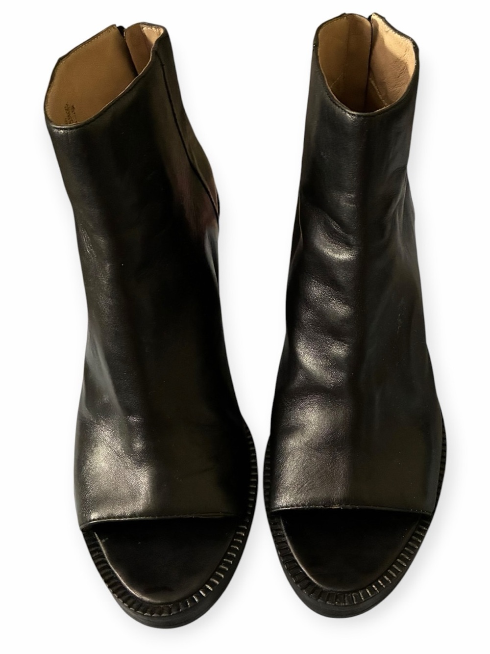 DKNY Women’s Black Leather Peep-Toe Ankle Boots